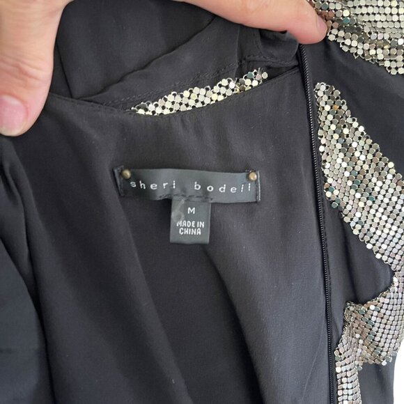 Sheri Bodell Black Silk Sequin Backless Halter Mini Shift Dress Size M - Picture 3 of 10